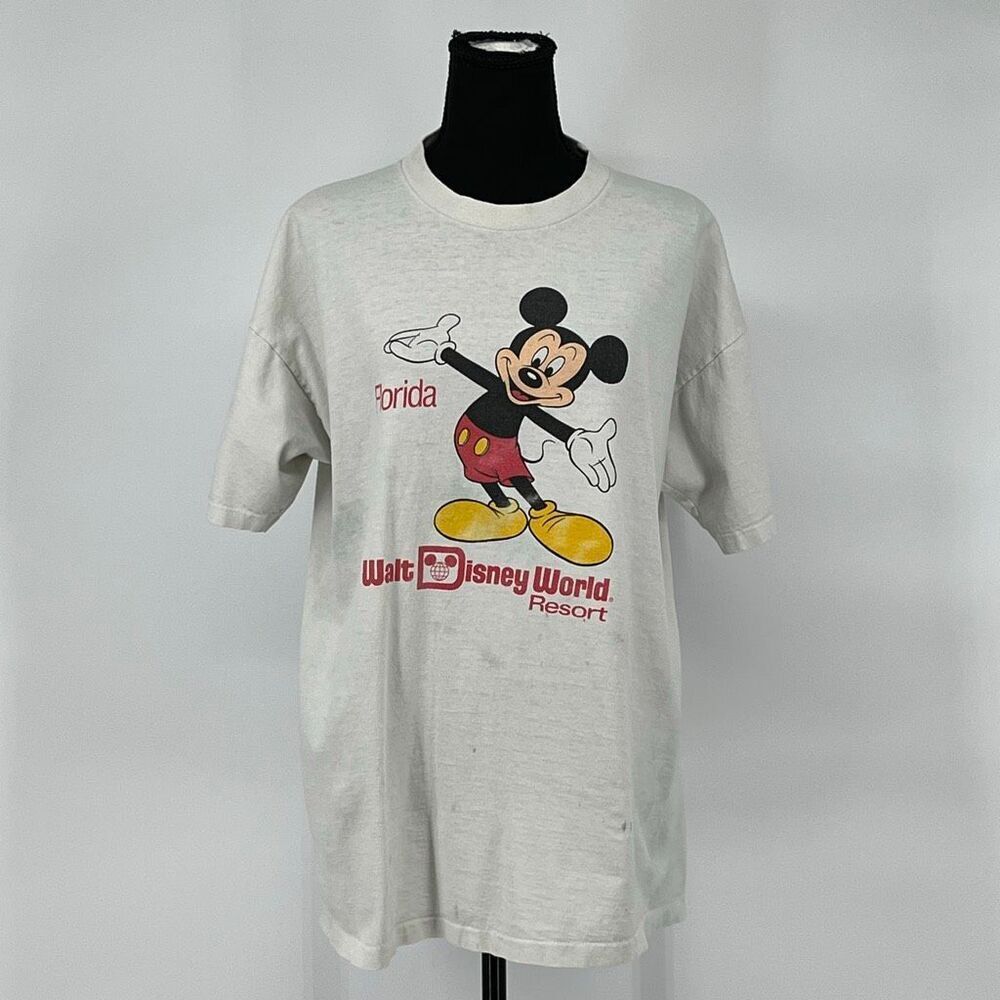 Vtg 90s WALT DISNEY WORLD Resort Florida T-Shirt XL Mickey Mouse Cotton USA‎